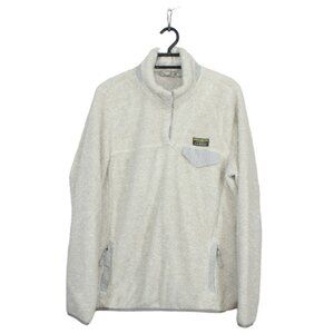 LL Bean Hi-Pile Fleece Pullover Quarter Snap Kangaroo pocket Cream L